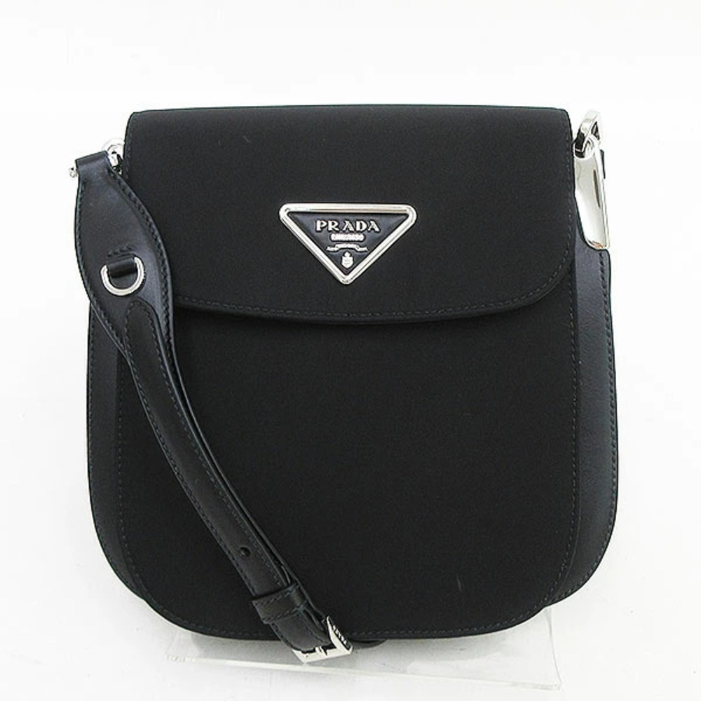 PRADA Long Shoulder Bag Crossbody Black Leather